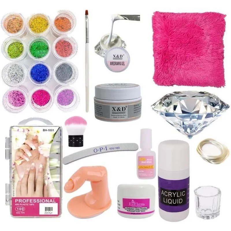 Kit Básico Unha Acrigel Decoração Diamante Tapetinho Dedo
