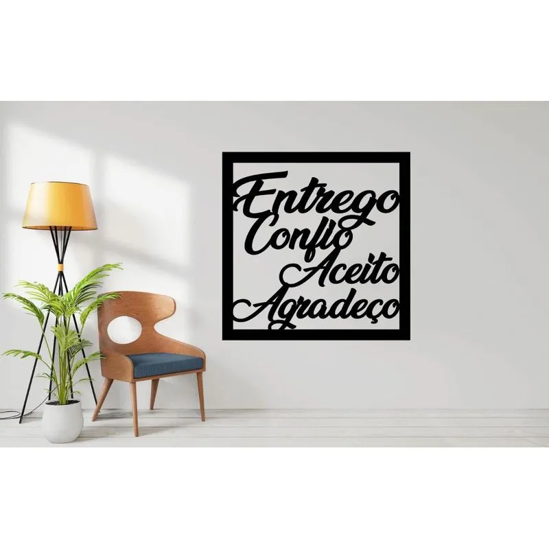 entrego confio aceito agradeço Quadro Vazado Mdf Aplique