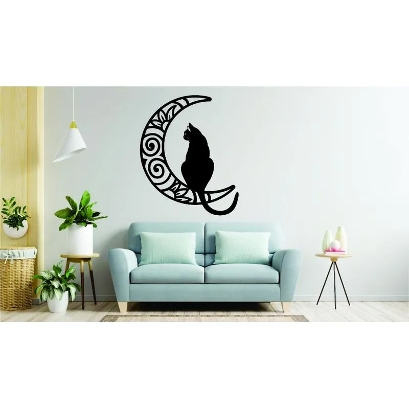 Quadro Vazado Gato Sentando na Lua Cat Animais Casa Gratidão