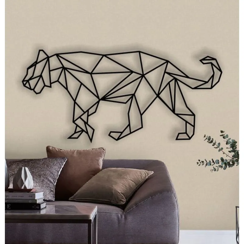 Quadro Tigre Geométrico 41x20 Decorativo Vazado MDF 3mm