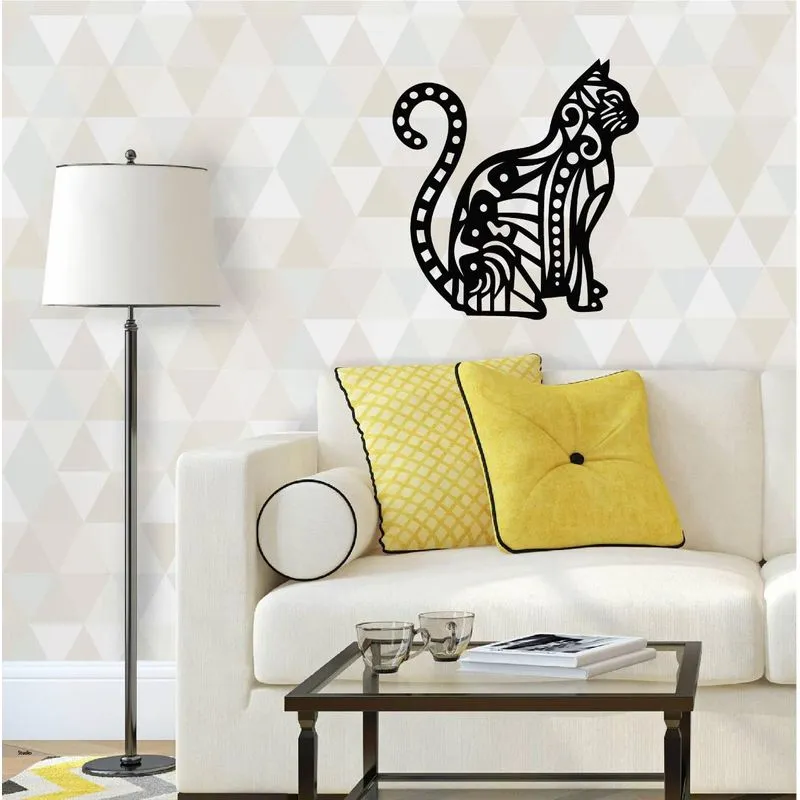 Quadro Gato Estilo Mandala 29x29 Decorativo Vazado MDF 3mm