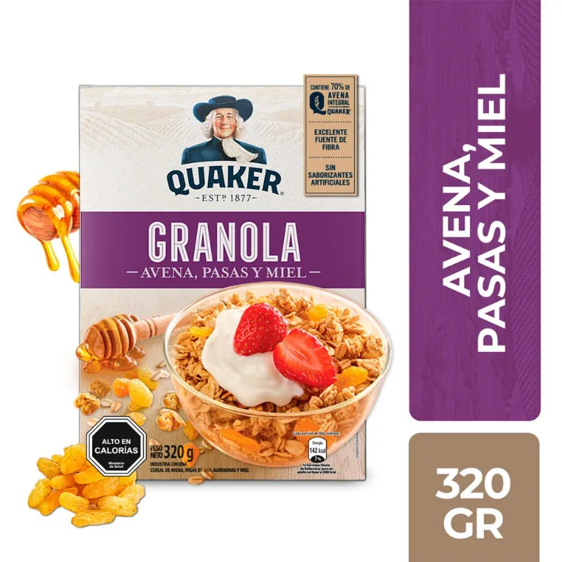 Granola Quaker Miel, Almendras y Pasas 320 g