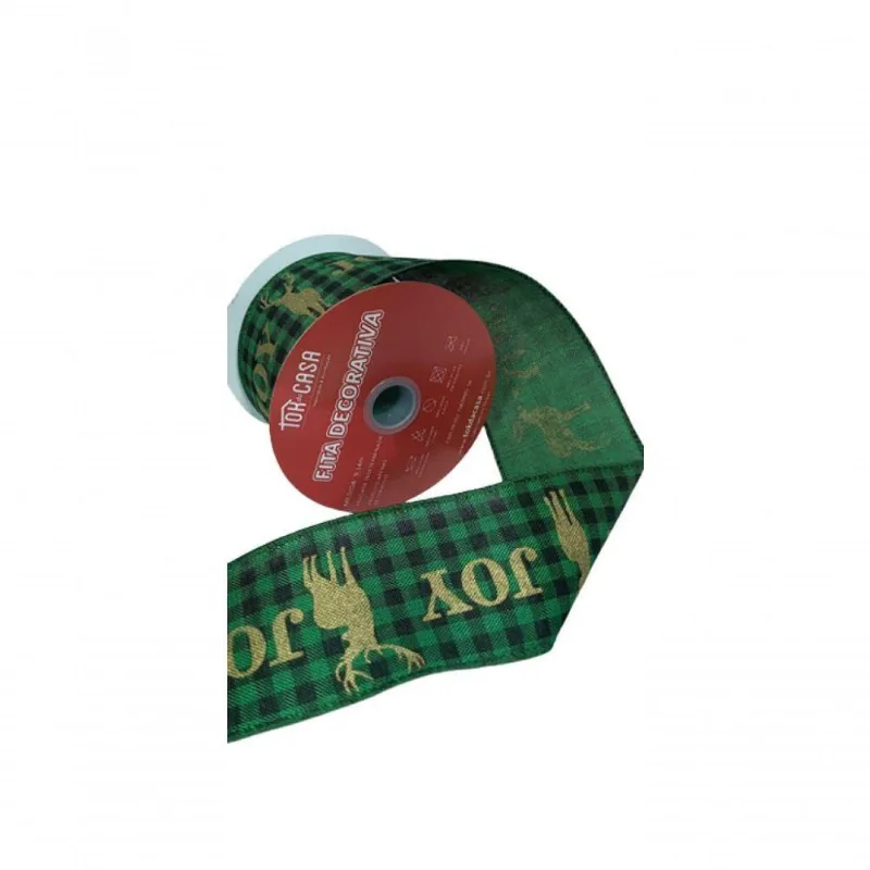Fita Decorativa Xadrez Verde Com Estampa Rena Joy Ft573
