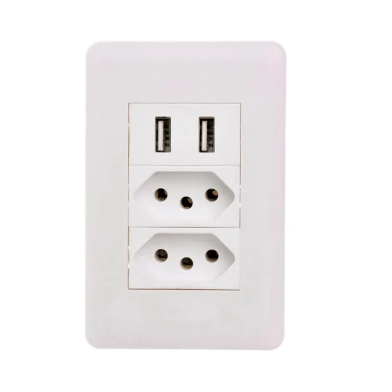 Tomada de Parede de 10A Com Entrada USB 5V 2x2A Bivolt