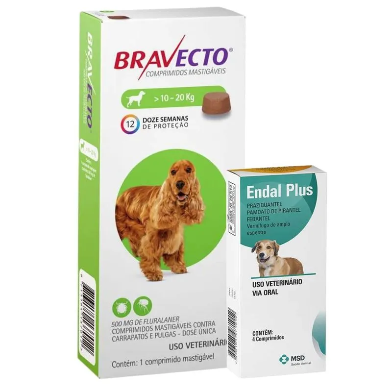 Bravecto Antipulgas Comprimido Cães 10 A 20kg + Endal Plus