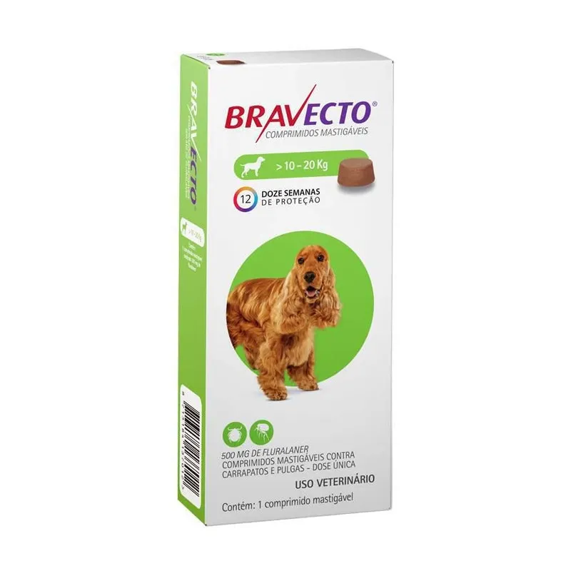 Bravecto Antipulgas E Carrapatos Comprimido Cães 10 A 20kg