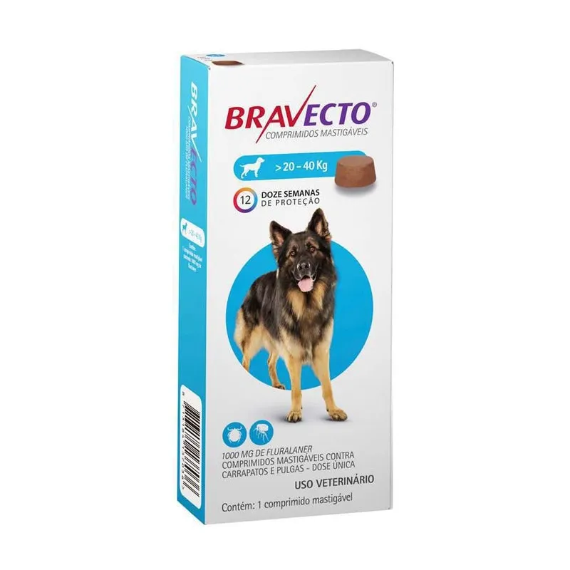 Bravecto Antipulgas E Carrapatos Comprimido Cães 20 A 40kg