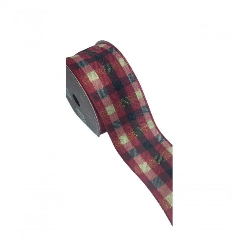 Fita Decorativa Xadrez Vermelho Com Dourado Ft953