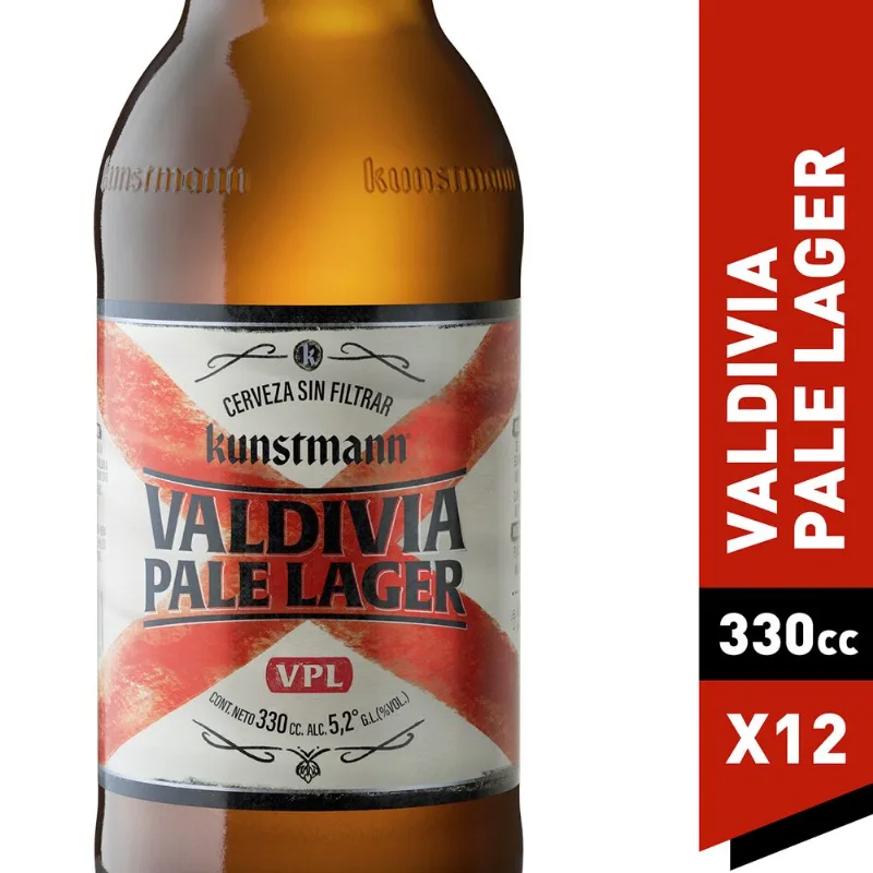 Pack 12 un. Cerveza Kunstmann Valdivia Pale Lager 5.2° 330 cc