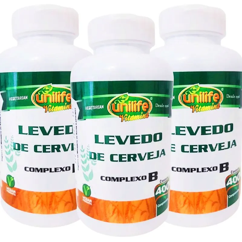 3x Levedo De Cerveja + Complexo B, Unilife, 450mg 400comp.