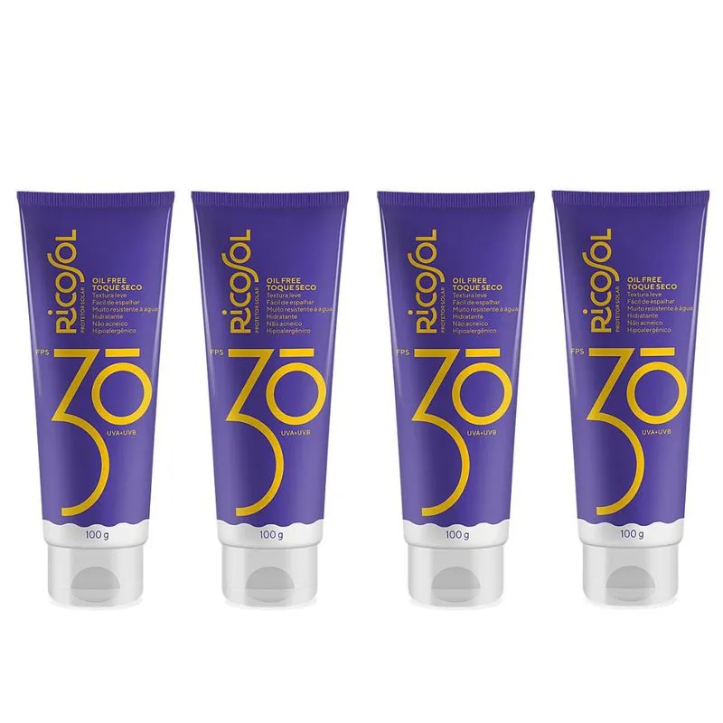 Protetor Solar Vegano Ricosol Toque Seco Fps30 100g Kit 4und