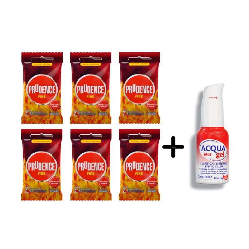 Camisinha Prudence Fire 18 Unidades + Lubrificante Acqua Hot