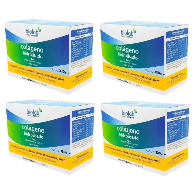 Kit 4 Caixas Colágeno Hidrolisado Biolab 30 Saches