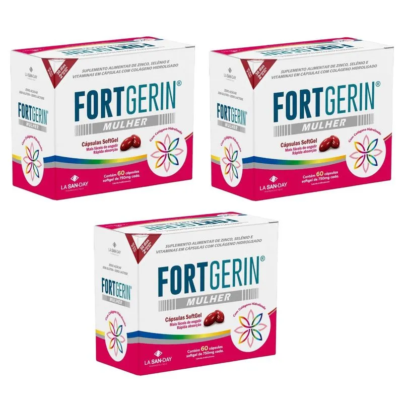 Kit 3 Caixas Fort Gerin Colágeno Mulher 60 Cápsulas