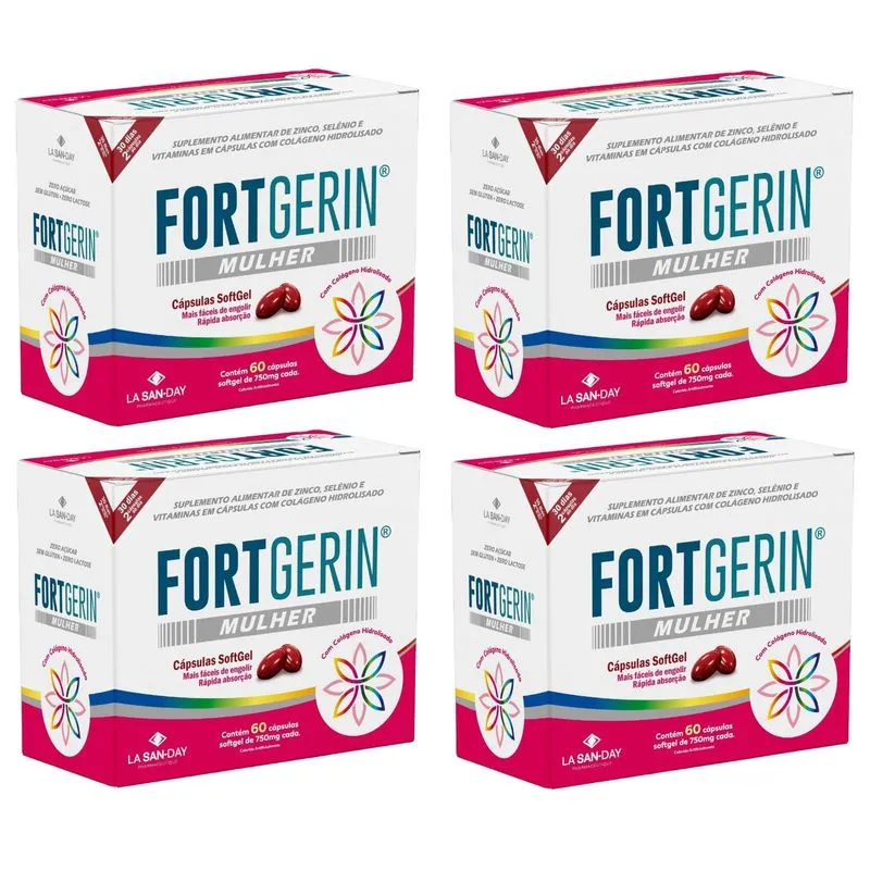 Kit 4 Caixas Fort Gerin Colágeno Mulher 60 Cápsulas