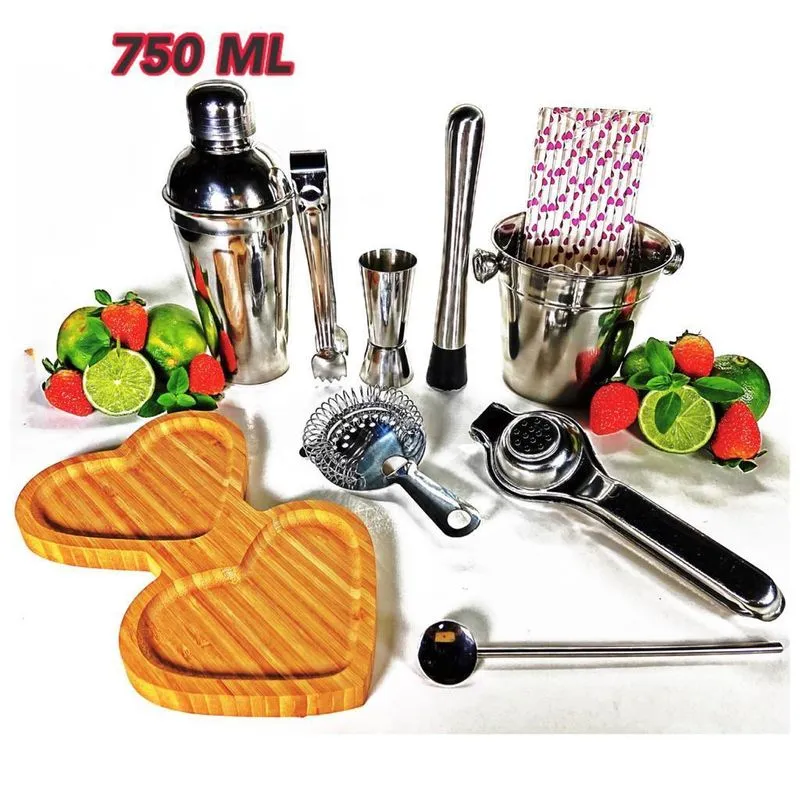 Kit Bar Coqueteleira Profissional 750 Ml Inox Drinks