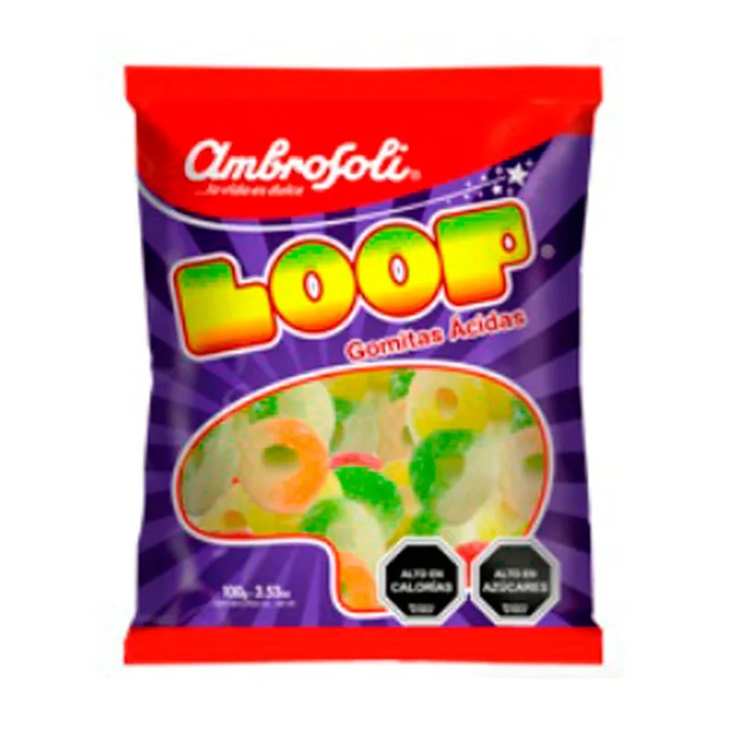 Gomitas Ácidas Sabores Frutales Ambrosoli Loop 90 Gr
