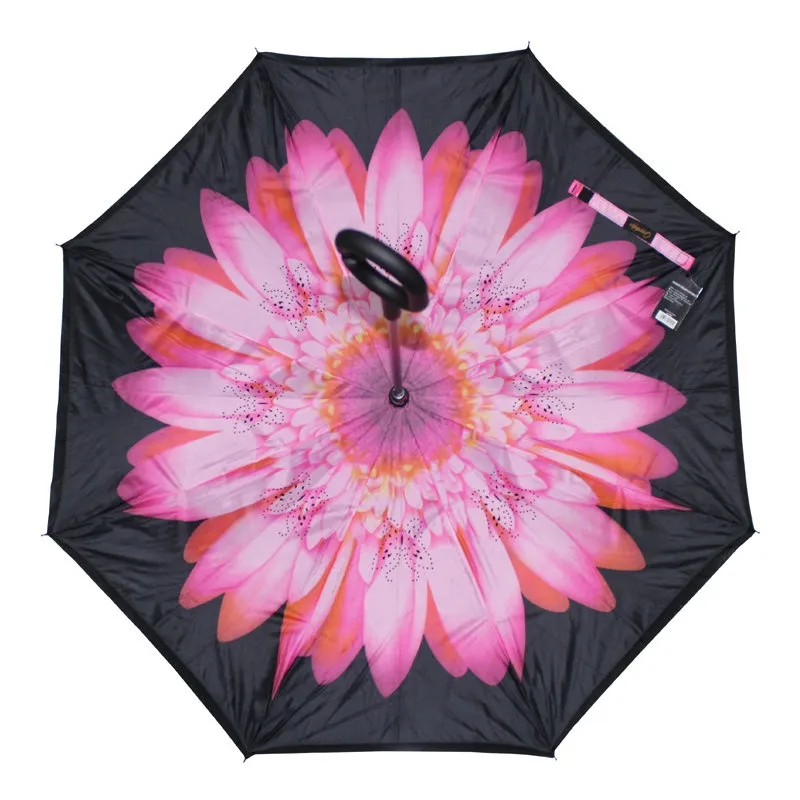 Guarda chuva invertido sombrinha Flor Rosa Abre e fecha Ao Contrário cabo C