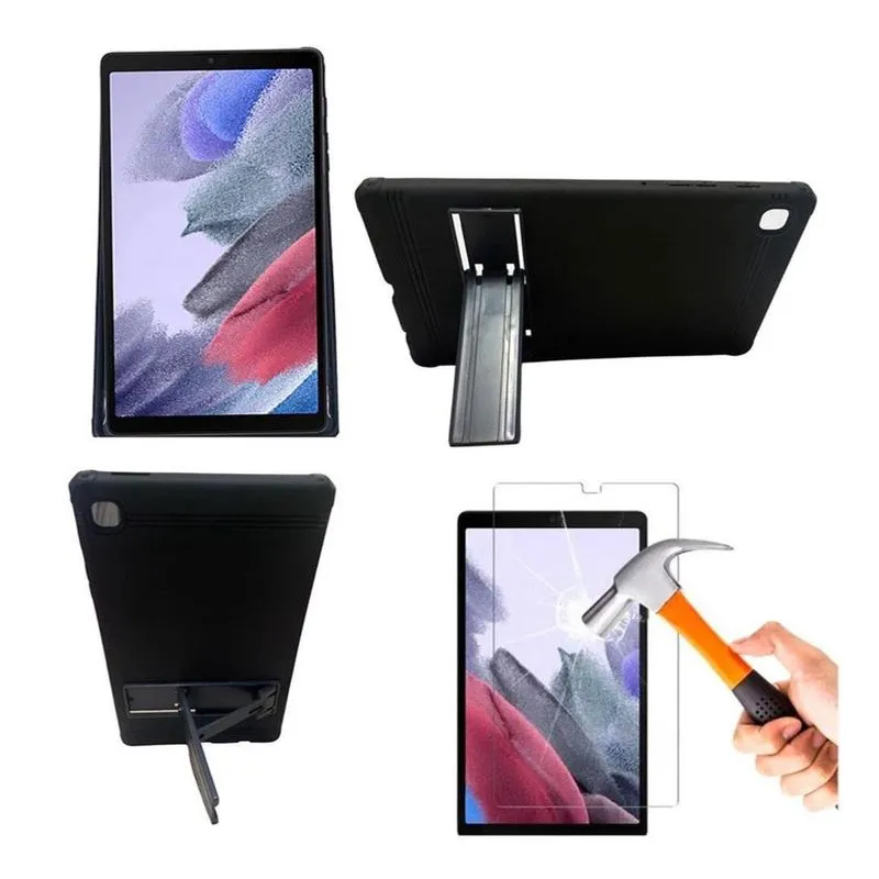 Capa Colorida de Silicone Suporte para Tablet Samsung Galaxy A7 Lite 8.7 T220 T225 + Película de vidro