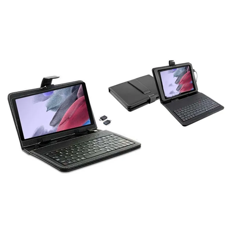 Capa Preta com Teclado para Tablet Samsung A7 Lite 8.7 T220 T225 T290 T295 + Adaptador otg tipo c