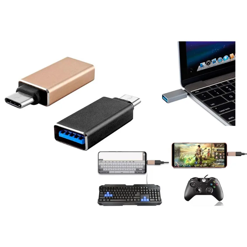 Adaptador plug otg Tipo C USB 3.0 p/ Tablet Celular Macbook conecta mouse teclado impressora