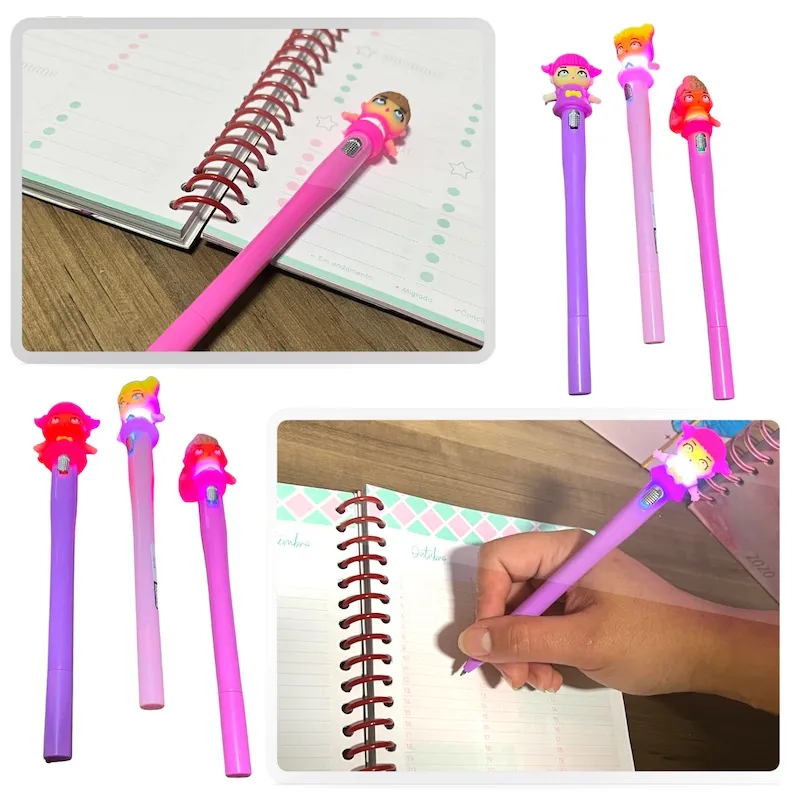 Caneta Esferográfica decorada Bonequinha kit com 2 peças p/ estudo faculdade trabalho