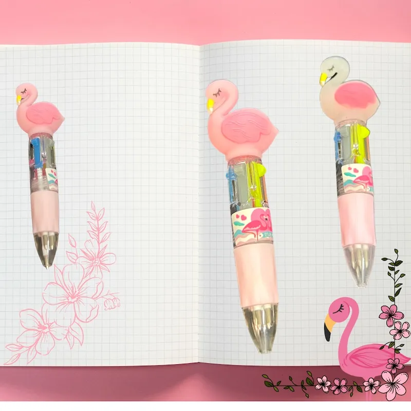 2 Canetas Esferográfica Flamingo 4 cores em 1 Compacta Linda p/ Trabalho estudo