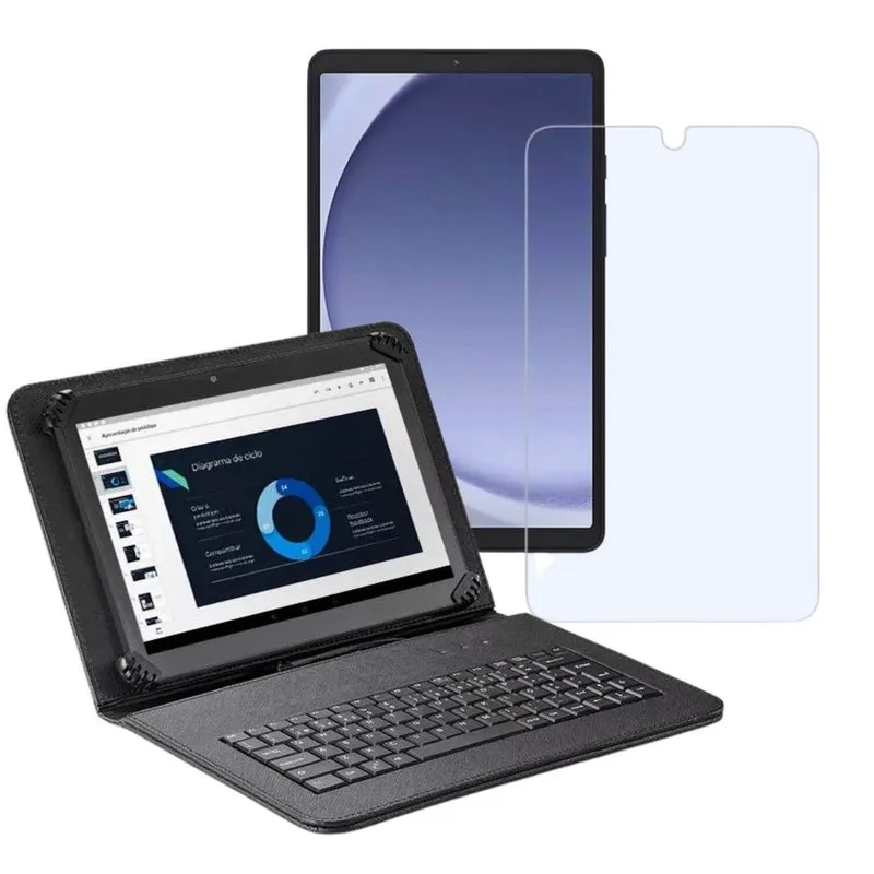 Capa com Teclado p/ Tablet Samsung Galaxy A9 tela 8.7 polegadas + Película