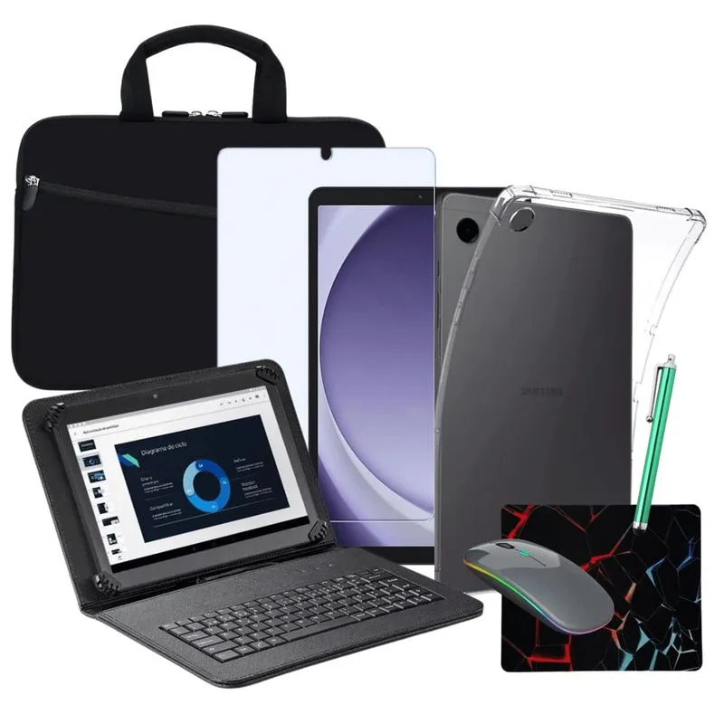 Capa Teclado p/ Tablet Galaxy Tab A9 Plus + Película + Mouse Bluetooth + Luva de Proteção