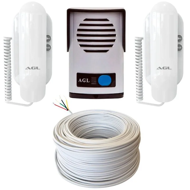 Kit Porteiro Eletrônico P10s Com 2 Fones S100 + 60m Cabo