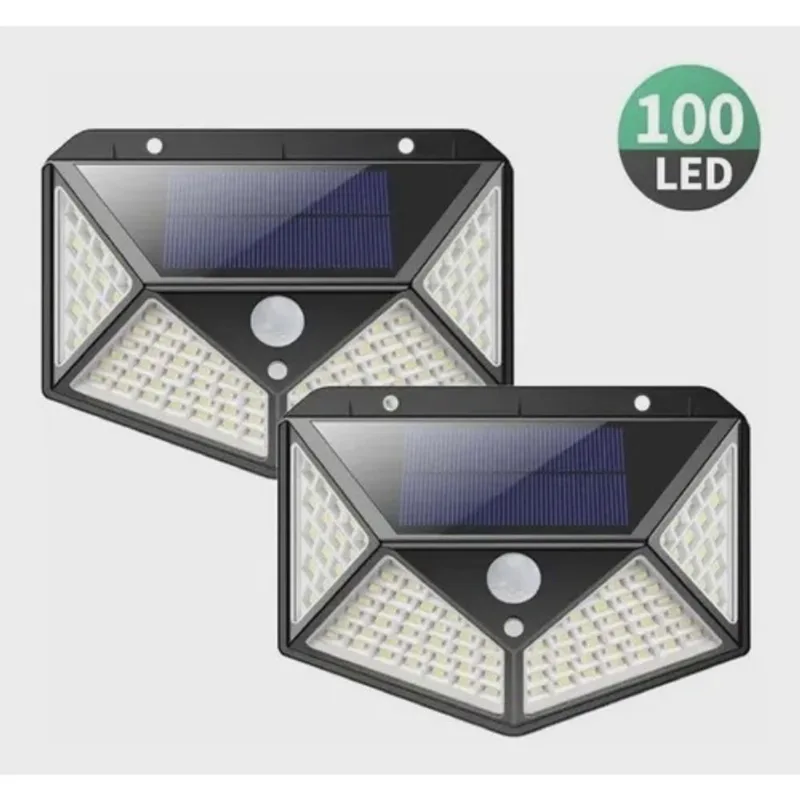 Luminária Parede Solar 100 Leds Bateria Luz Balizador Jardim