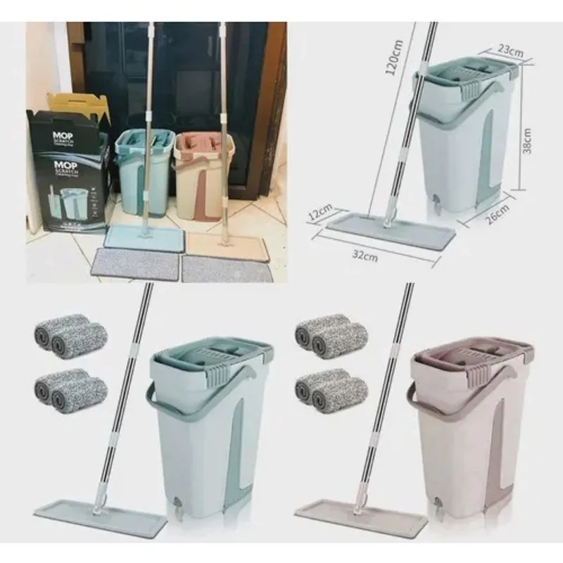 Rodo Flat Mop E Balde Lava E Seca Limpeza Com 2 Refil Limpa Profissional