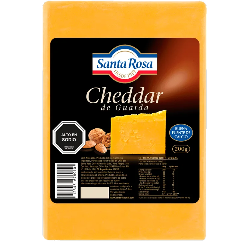 Queso Cheddar Santa Rosa Envasado Trozo 200 g