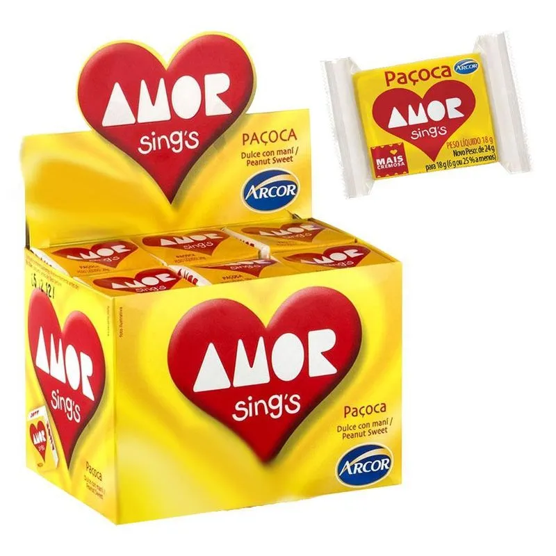 Paçoquinha Amor Sings Arcor 18g Display 30 Unidades Doce