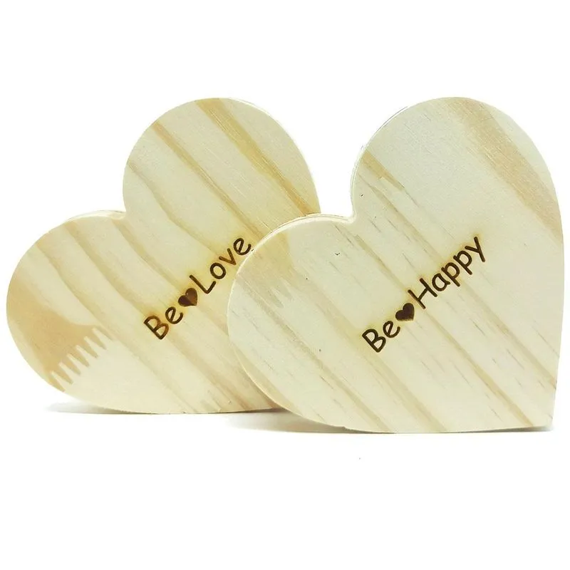 Kit 6 Porta Copos Coração Madeira De Pinus Be Happy Be Love