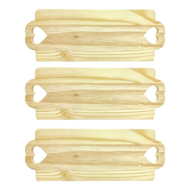 Kit 3 Tábuas De Servir Madeira Pinus Coração Mesa Posta