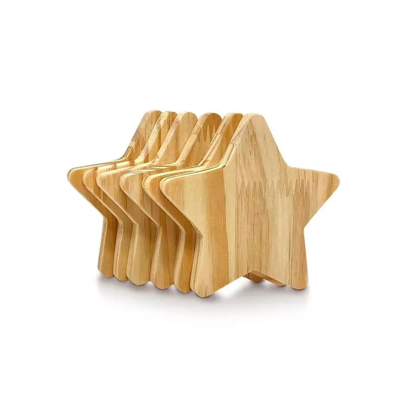 Kit 10 Porta Copos Estrela Madeira Pinus Decoração Natal