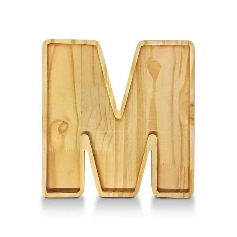 Petisqueira Letra M Tabua com Rebaixo Madeira Pinus Cesta Presente Decoração Mesa Posta - Woodspot