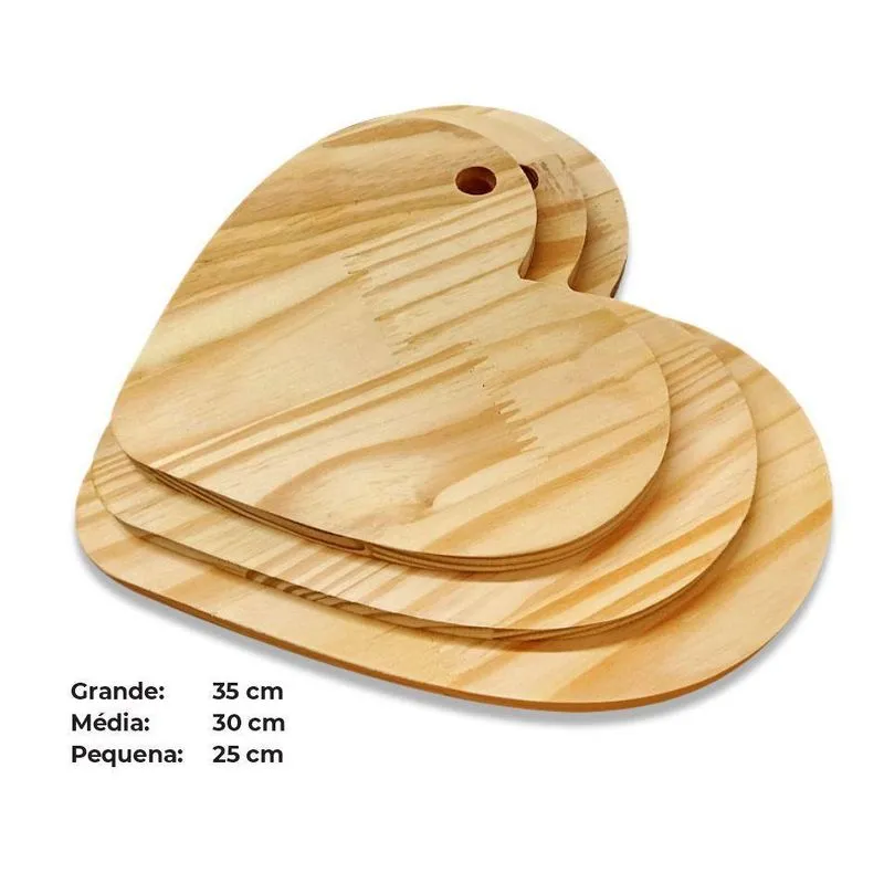 Kit 3 Tábuas De Coração Madeira Pinus Decoração Mesa Posta