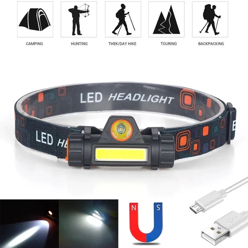 Lanterna Cabeça Capacete Recarregavel Led T6 + 1 Led 2 Em 1