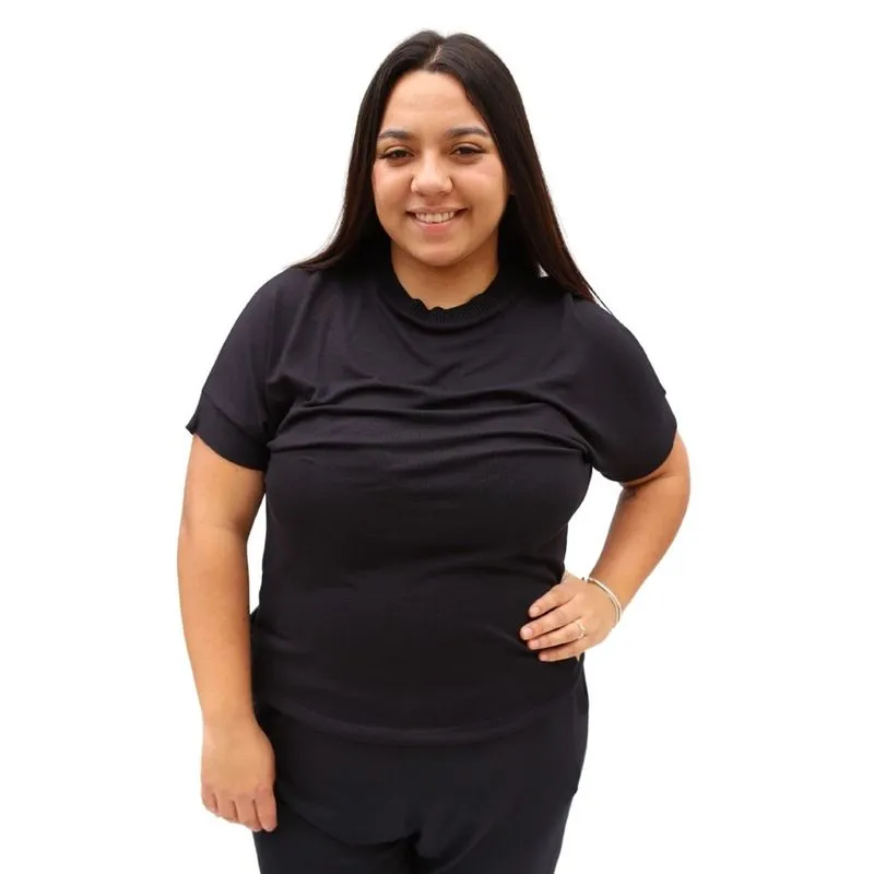 Blusa Manga Curta Malha Tricot Plus Size Cereja Rosa 85495