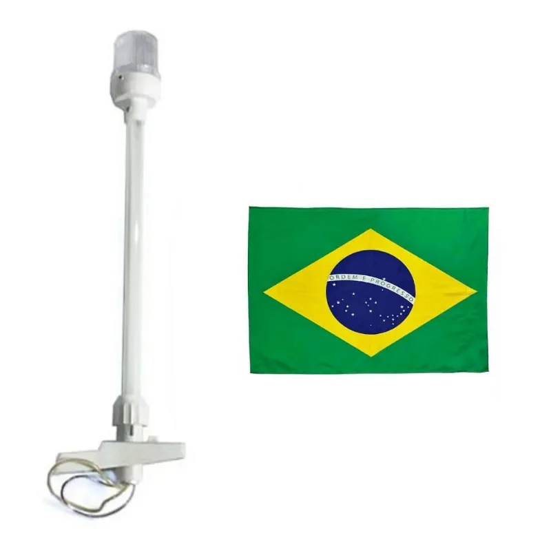 Mastro Retrátil Branco Luz de Fundeio Alcançado Led + Bandeira do Brasil