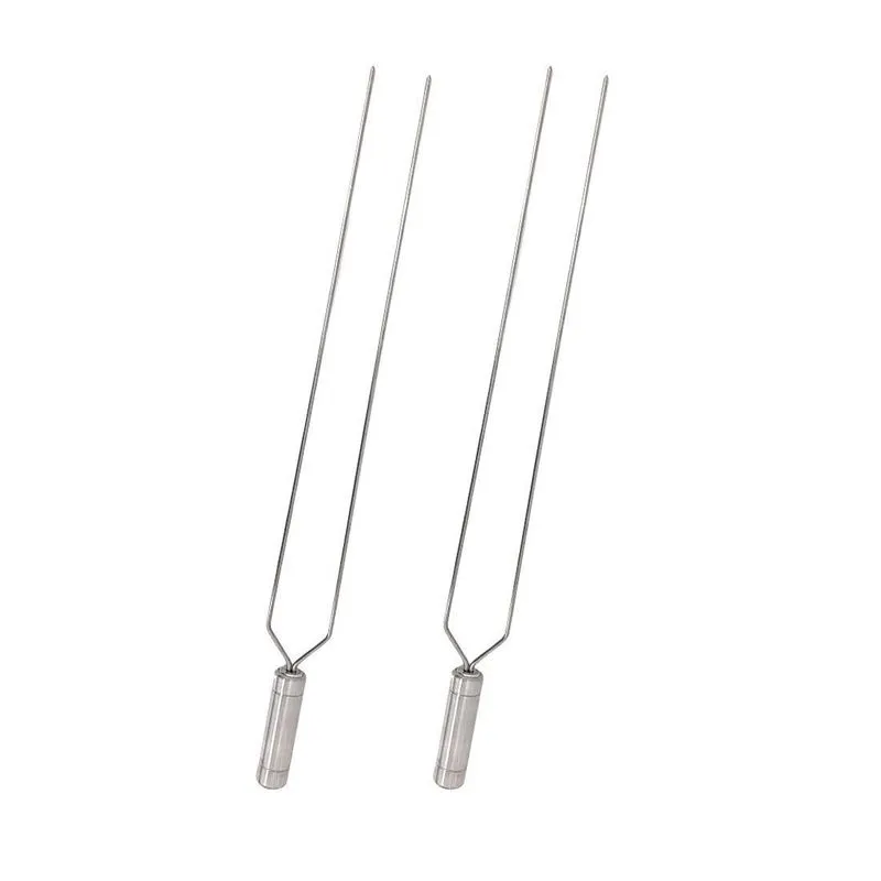 2x Espeto Duplo Inox 40cm Cabo Revestido Alumínio Churrasco