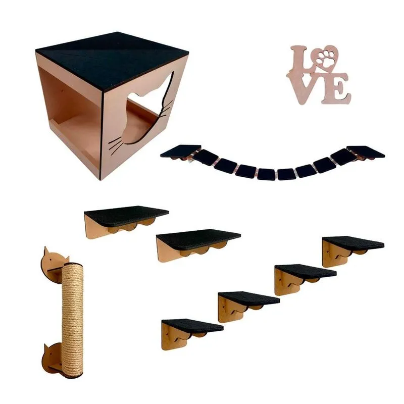 Kit Playground Com Arranhador Para Gatos - 9 Peças