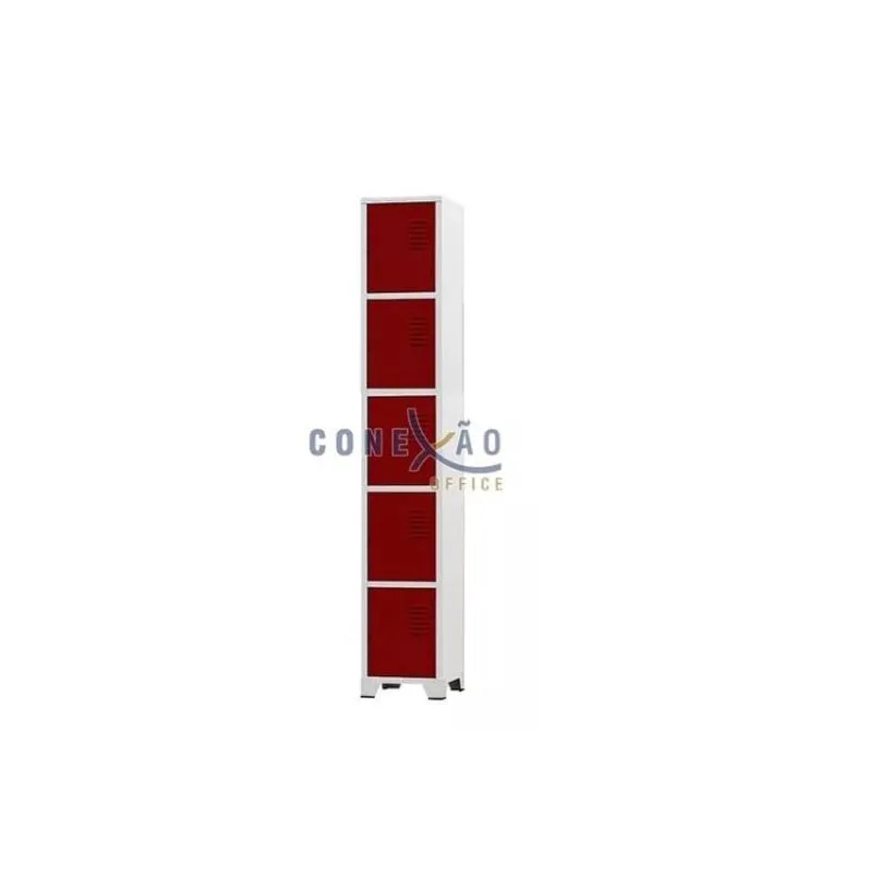 Armário Roupeiro De Aço 5 Portas Para Vestiário Academia Locker Vermelho