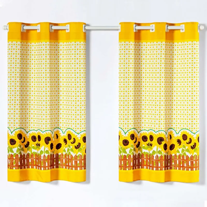 Cortina Gourmet Varão Cozinha Tecido Oxford 2,00m X 1,30m - Girassol Amarelo