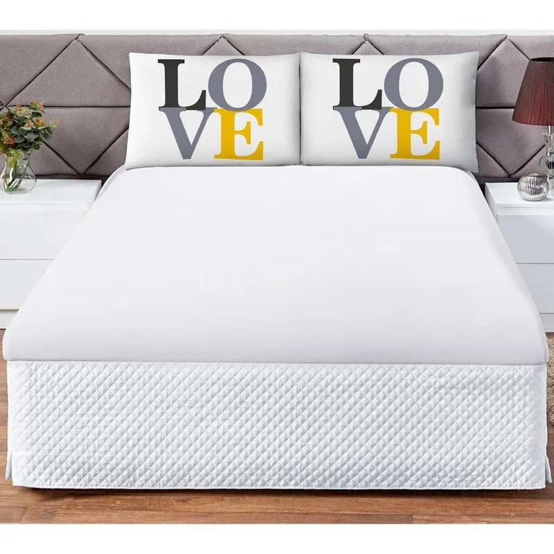 Jogo cama lençol shine queen microfibra 180 fios 3 peças - love branco