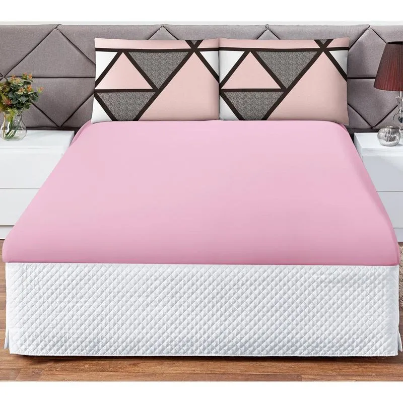 Jogo cama lençol shine king microfibra 180 fios 3 peças - geométrico rosa