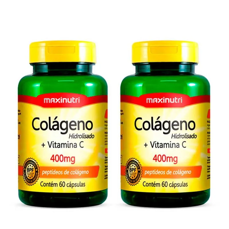 02 Colágeno Hidrolisado Vitamina C 400mg 60 Caps Maxinutri
