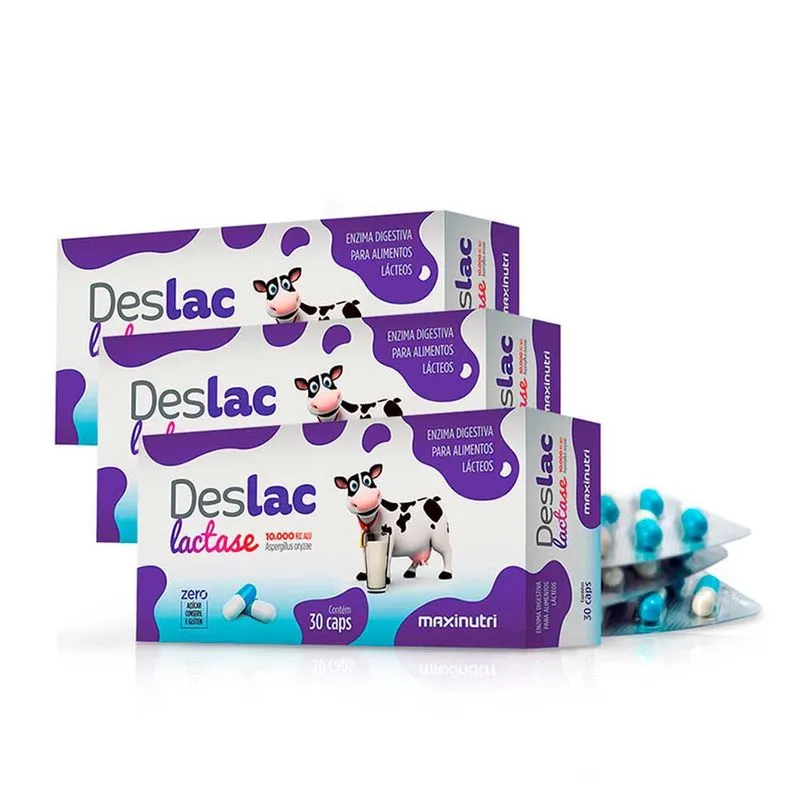 Kit 03 Deslac Lactase 10.000 fcc 30 cápsulas Maxinutri